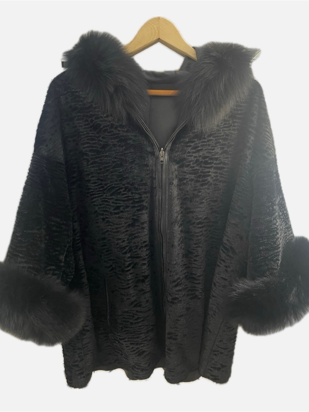 Black Faux Fur Trim Zip Jacket